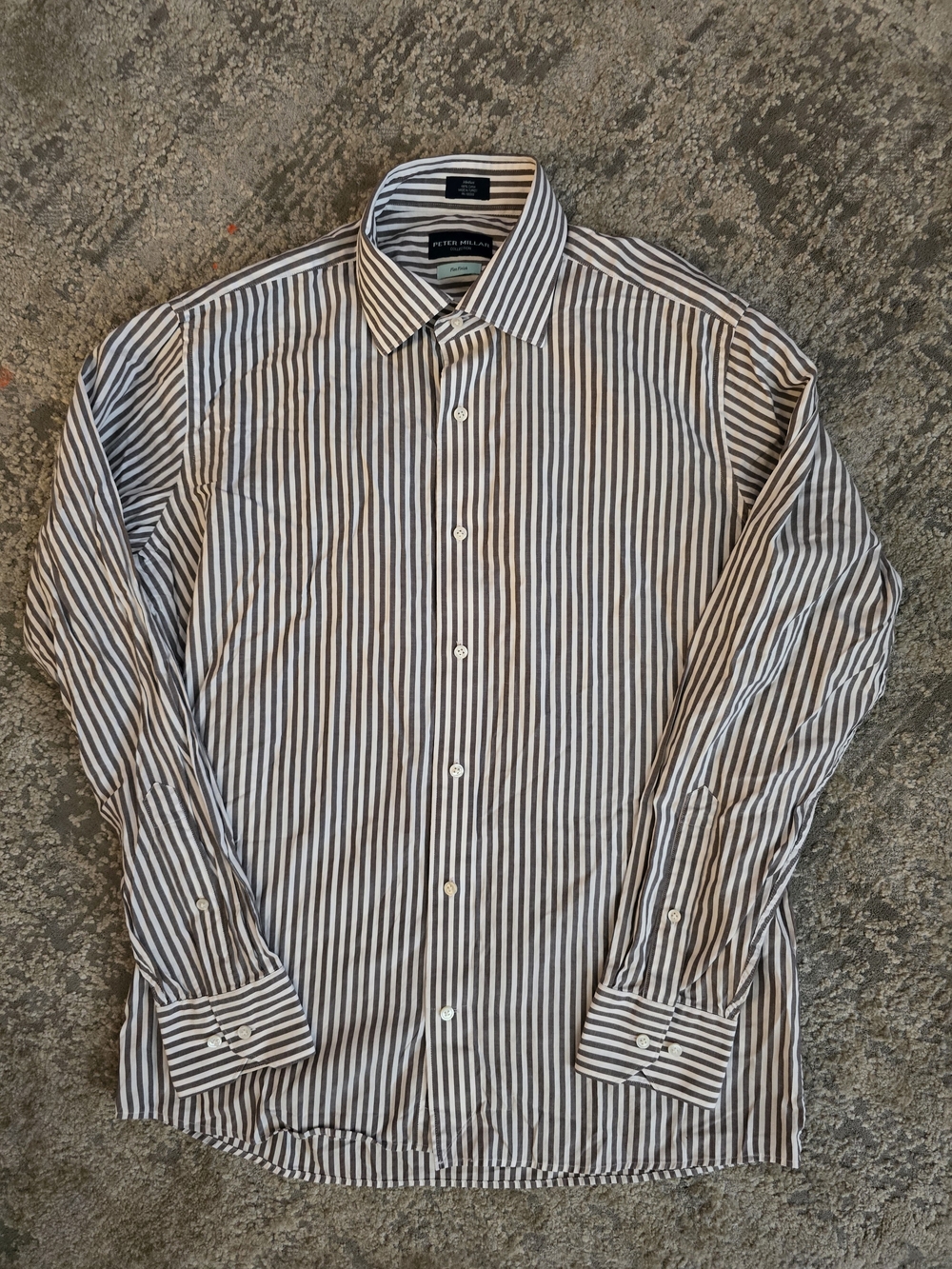 Peter Millar Gray & White Vertical Stripe Dress Shirt